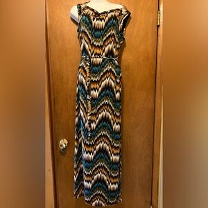 Nine West Sleeveless Maxi Dress sz 6 Ikat print tie belt